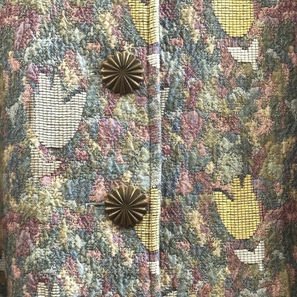 Painted Pony Vintage 90s Tulip Tapestry Jacket Large Made in USA Floral Woven - Picture 2 of 6